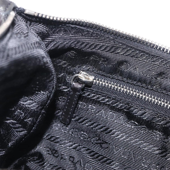PRADA Shoulder Bag Leather Black Silver Auth 214290V
