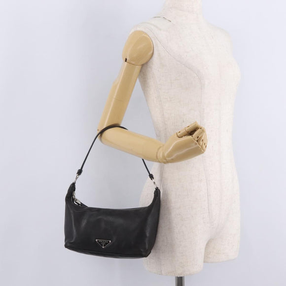 PRADA Shoulder Bag Leather Black Silver Auth 214290V