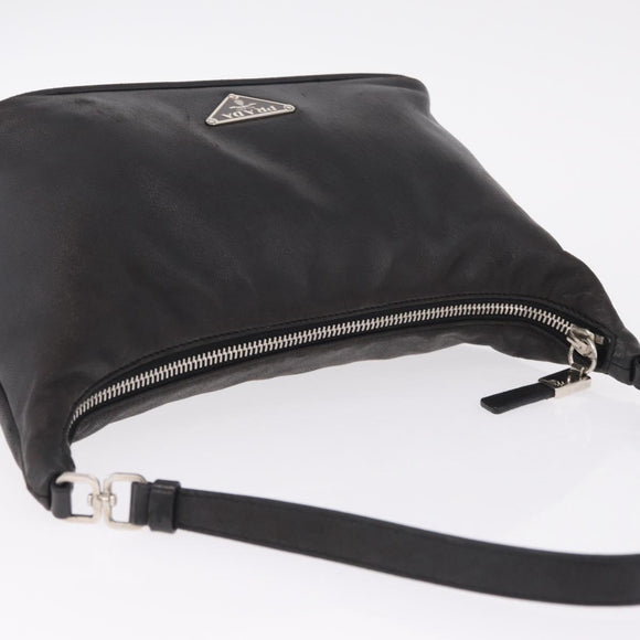 PRADA Shoulder Bag Leather Black Silver Auth 214290V