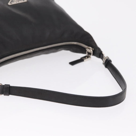 PRADA Shoulder Bag Leather Black Silver Auth 214290V