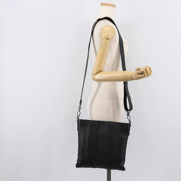 Bottega Veneta INTRECCIATO Shoulder Bag Leather Black Auth 214301A