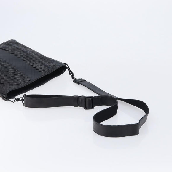 Bottega Veneta INTRECCIATO Shoulder Bag Leather Black Auth 214301A