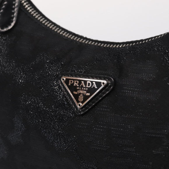 PRADA Hand Pouch Hand Bag Canvas Black Silver Auth 214304V