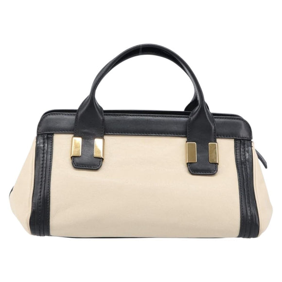 Chloe Hand Bag Leather Ivory Gold Auth 214313