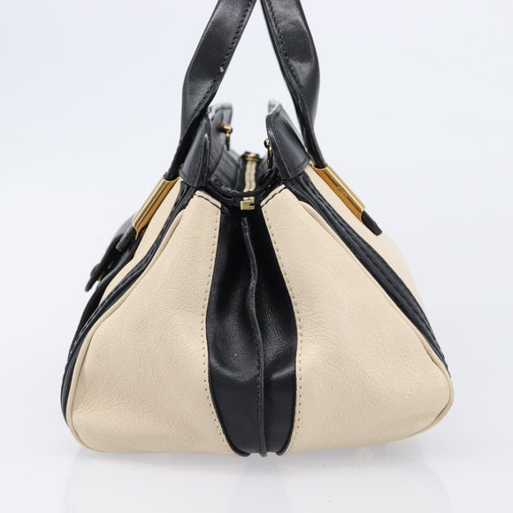 Chloe Hand Bag Leather Ivory Gold Auth 214313