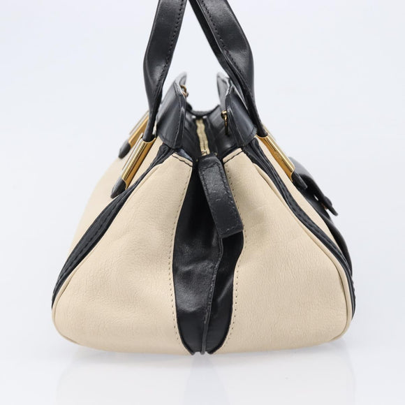 Chloe Hand Bag Leather Ivory Gold Auth 214313