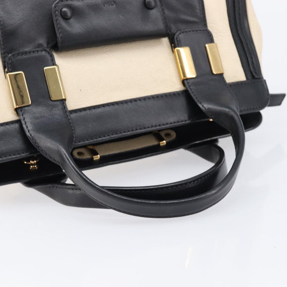 Chloe Hand Bag Leather Ivory Gold Auth 214313