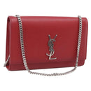Saint Laurent Kate Chain Shoulder Bag Leather Red Silver Auth 214315V-1