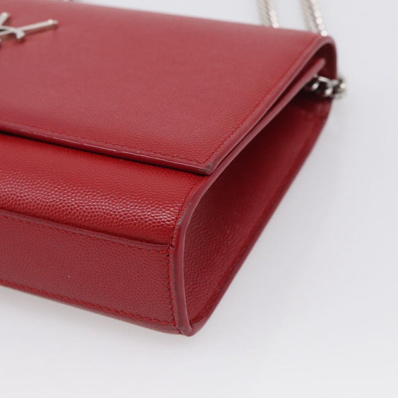 Saint Laurent Kate Chain Shoulder Bag Leather Red Silver Auth 214315V