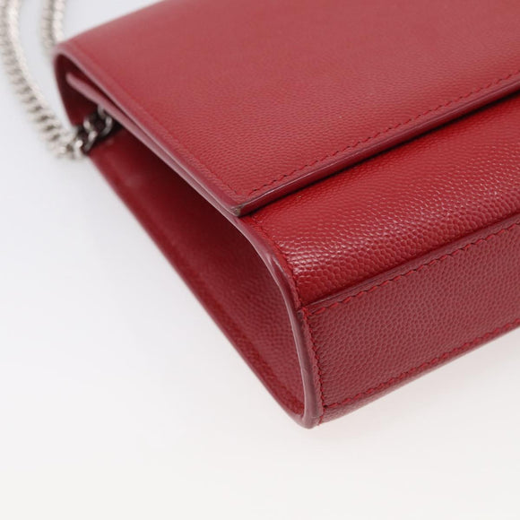 Saint Laurent Kate Chain Shoulder Bag Leather Red Silver Auth 214315V