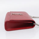 Saint Laurent Kate Chain Shoulder Bag Leather Red Silver Auth 214315V-5