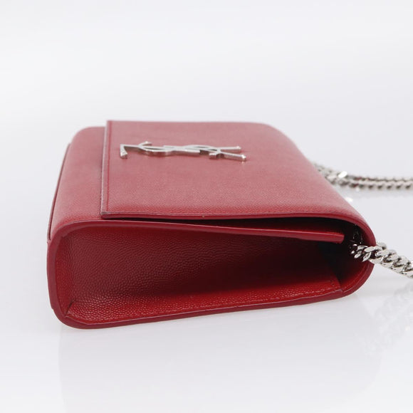 Saint Laurent Kate Chain Shoulder Bag Leather Red Silver Auth 214315V