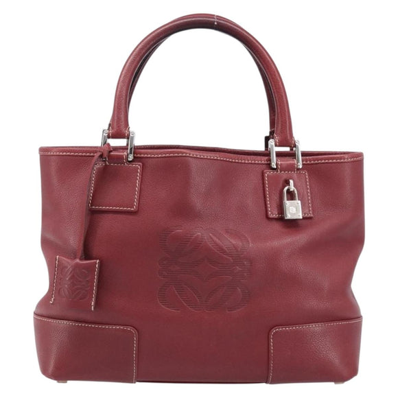 LOEWE Hand Bag Leather Bordeaux Silver Auth 214316A