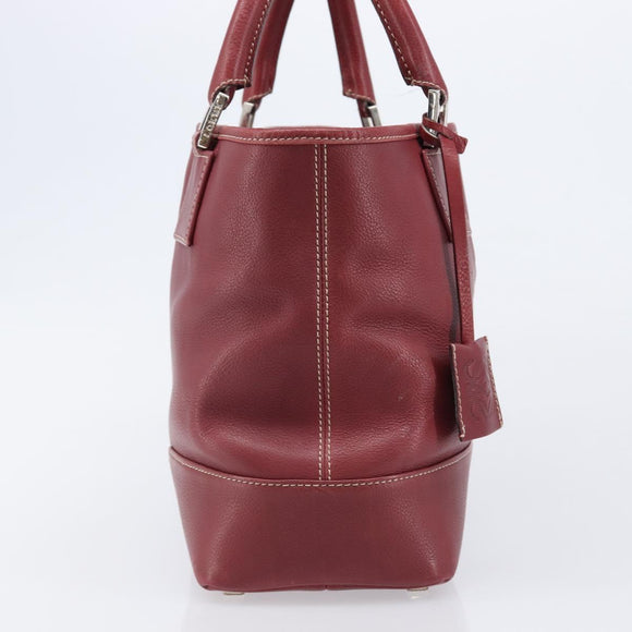 LOEWE Hand Bag Leather Bordeaux Silver Auth 214316A