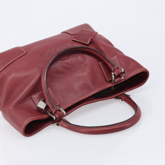 LOEWE Hand Bag Leather Bordeaux Silver Auth 214316A