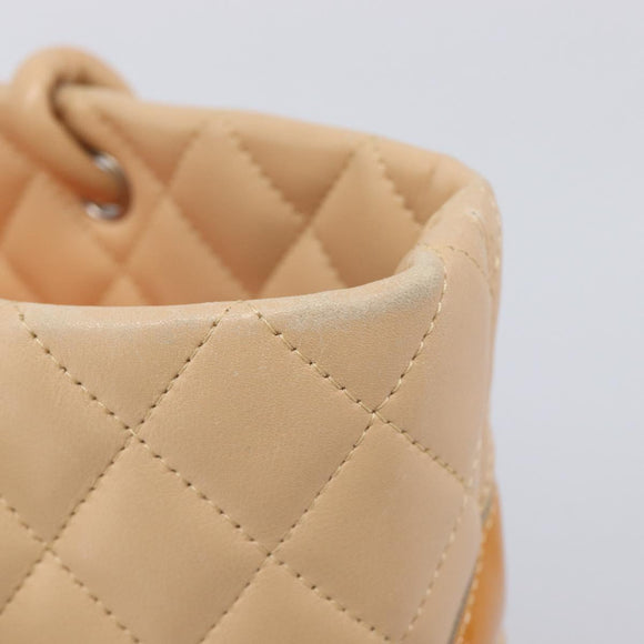 CHANEL Cambon Line Tote Bag Leather Beige CC Auth 214408V