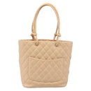 CHANEL Cambon Line Tote Bag Leather Beige CC Auth 214408V-3