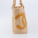CHANEL Cambon Line Tote Bag Leather Beige CC Auth 214408V-4