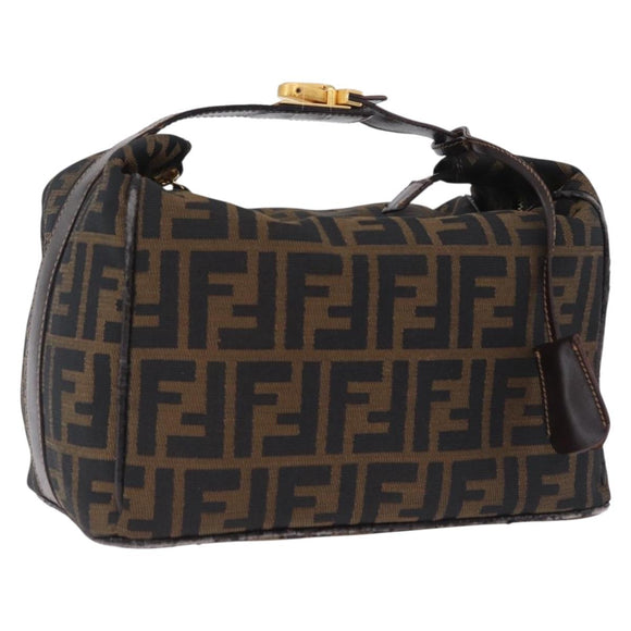 FENDI Zucca Canvas Vanity Hand Bag Brown Gold Auth 214416