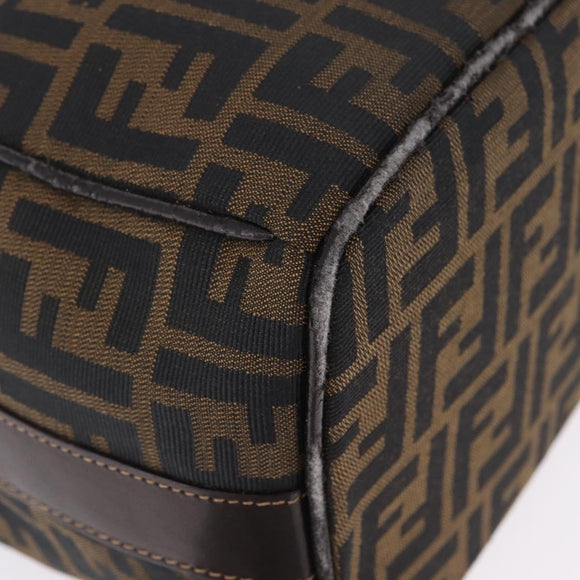 FENDI Zucca Canvas Vanity Hand Bag Brown Gold Auth 214416