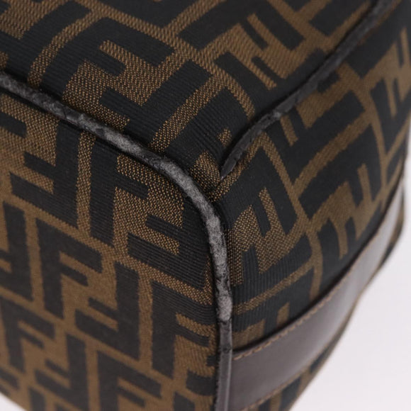 FENDI Zucca Canvas Vanity Hand Bag Brown Gold Auth 214416