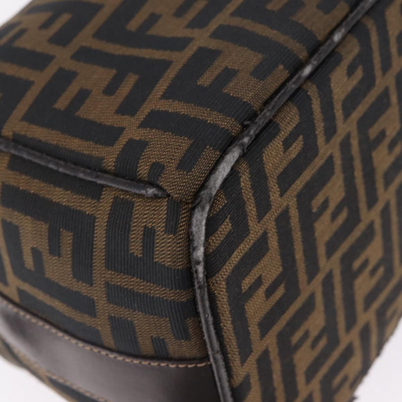 FENDI Zucca Canvas Vanity Hand Bag Brown Gold Auth 214416