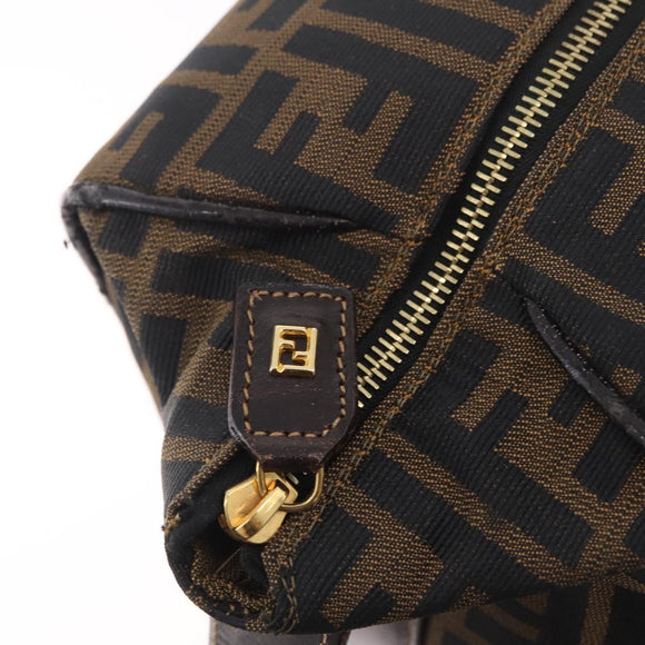 FENDI Zucca Canvas Vanity Hand Bag Brown Gold Auth 214416