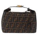 FENDI Zucca Canvas Vanity Hand Bag Brown Gold Auth 214416-2