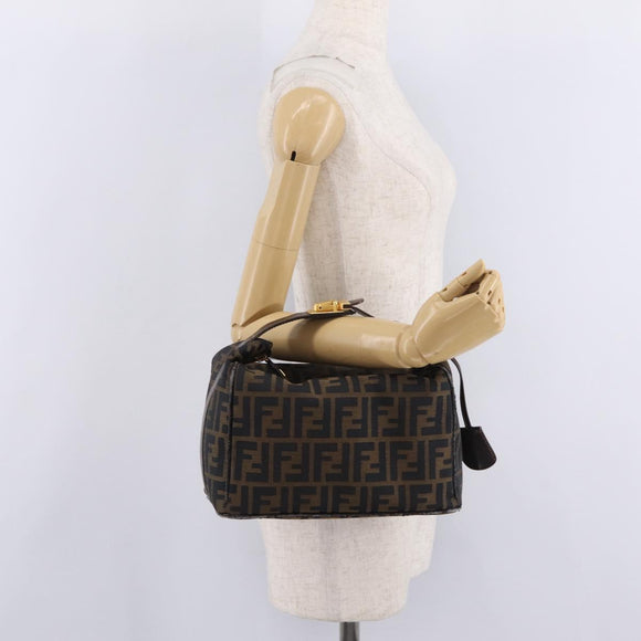 FENDI Zucca Canvas Vanity Hand Bag Brown Gold Auth 214416