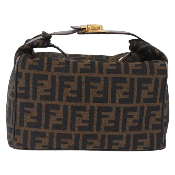 FENDI Zucca Canvas Vanity Hand Bag Brown Gold Auth 214416