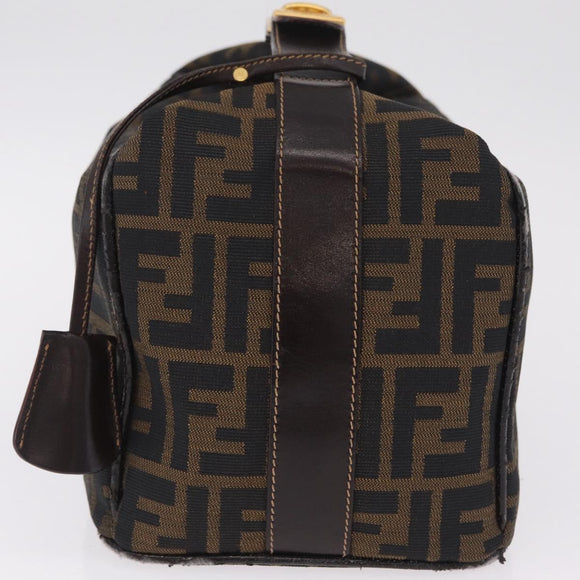 FENDI Zucca Canvas Vanity Hand Bag Brown Gold Auth 214416