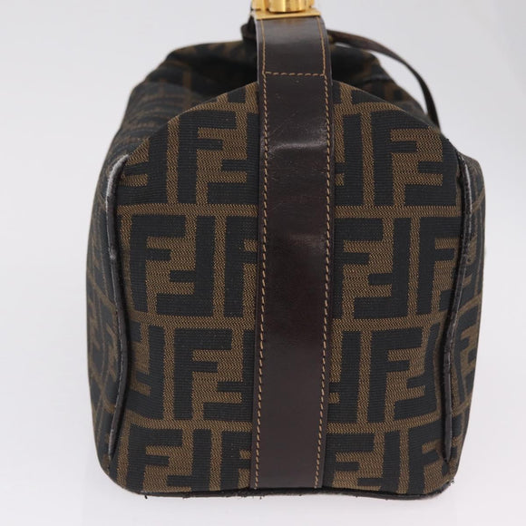 FENDI Zucca Canvas Vanity Hand Bag Brown Gold Auth 214416