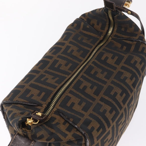 FENDI Zucca Canvas Vanity Hand Bag Brown Gold Auth 214416