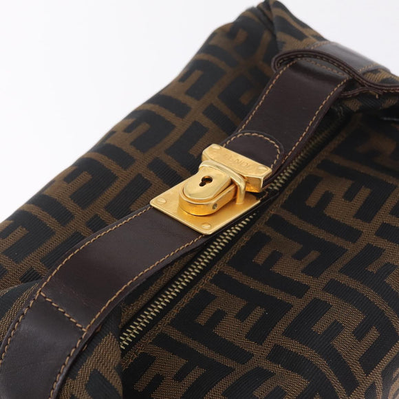 FENDI Zucca Canvas Vanity Hand Bag Brown Gold Auth 214416
