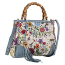 GUCCI Bamboo Hand Bag Canvas 2way Light Blue Gold 336032 Auth 214417V-1