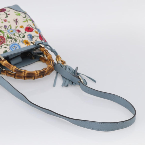 GUCCI Bamboo Hand Bag Canvas 2way Light Blue Gold 336032 Auth 214417V
