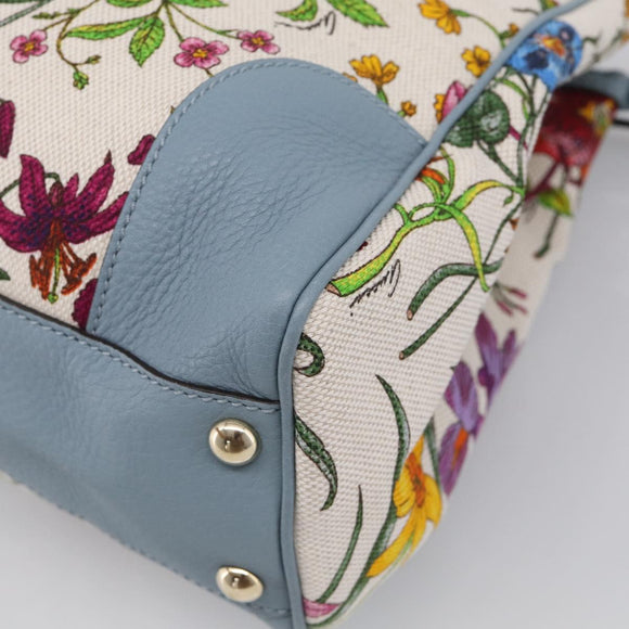 GUCCI Bamboo Hand Bag Canvas 2way Light Blue Gold 336032 Auth 214417V