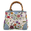 GUCCI Bamboo Hand Bag Canvas 2way Light Blue Gold 336032 Auth 214417V-2
