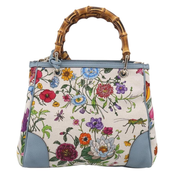 GUCCI Bamboo Hand Bag Canvas 2way Light Blue Gold 336032 Auth 214417V
