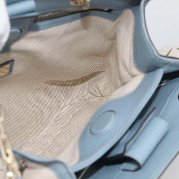GUCCI Bamboo Hand Bag Canvas 2way Light Blue Gold 336032 Auth 214417V
