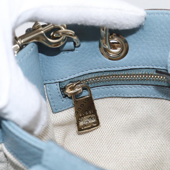 GUCCI Bamboo Hand Bag Canvas 2way Light Blue Gold 336032 Auth 214417V