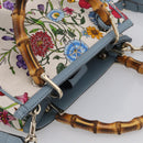 GUCCI Bamboo Hand Bag Canvas 2way Light Blue Gold 336032 Auth 214417V-6