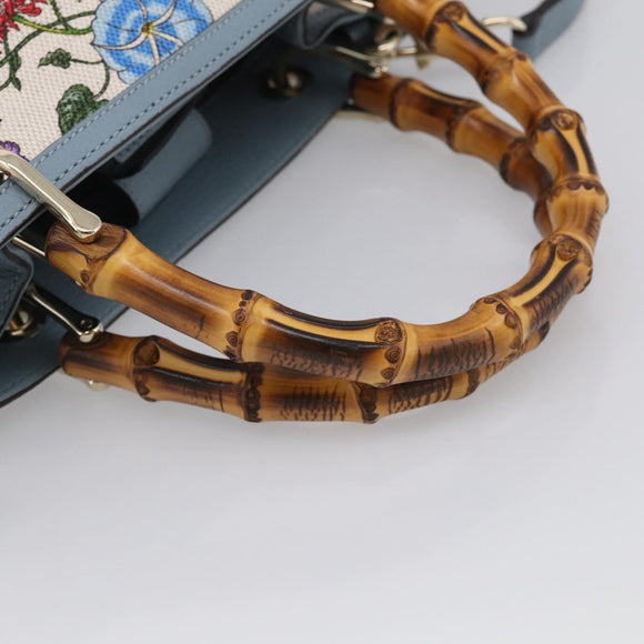 GUCCI Bamboo Hand Bag Canvas 2way Light Blue Gold 336032 Auth 214417V