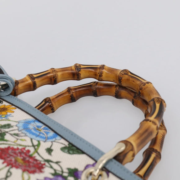 GUCCI Bamboo Hand Bag Canvas 2way Light Blue Gold 336032 Auth 214417V