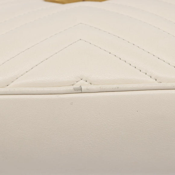 GUCCI GG Marmont Chain Shoulder Bag Leather White Gold 447632 Auth 214419A