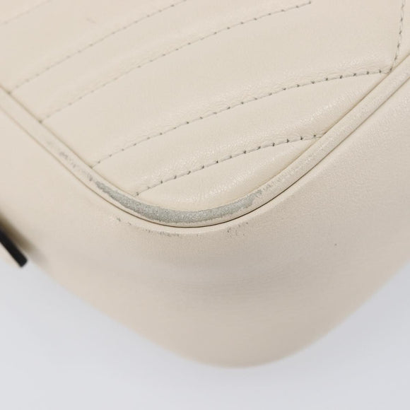 GUCCI GG Marmont Chain Shoulder Bag Leather White Gold 447632 Auth 214419A