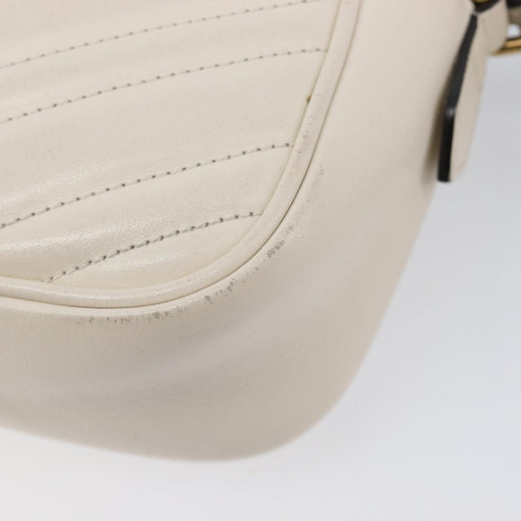 GUCCI GG Marmont Chain Shoulder Bag Leather White Gold 447632 Auth 214419A