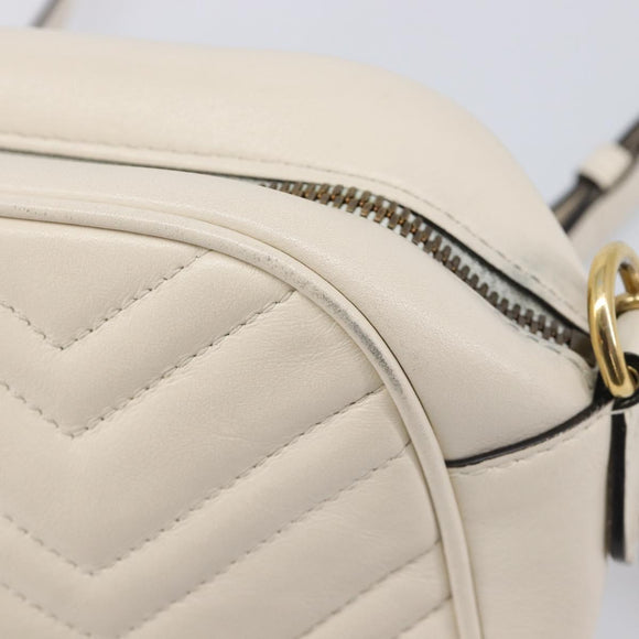 GUCCI GG Marmont Chain Shoulder Bag Leather White Gold 447632 Auth 214419A