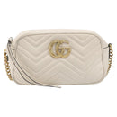 GUCCI GG Marmont Chain Shoulder Bag Leather White Gold 447632 Auth 214419A-2