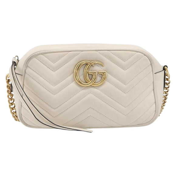 GUCCI GG Marmont Chain Shoulder Bag Leather White Gold 447632 Auth 214419A